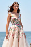 Blush A Line Floral Appliqued Wedding Dress