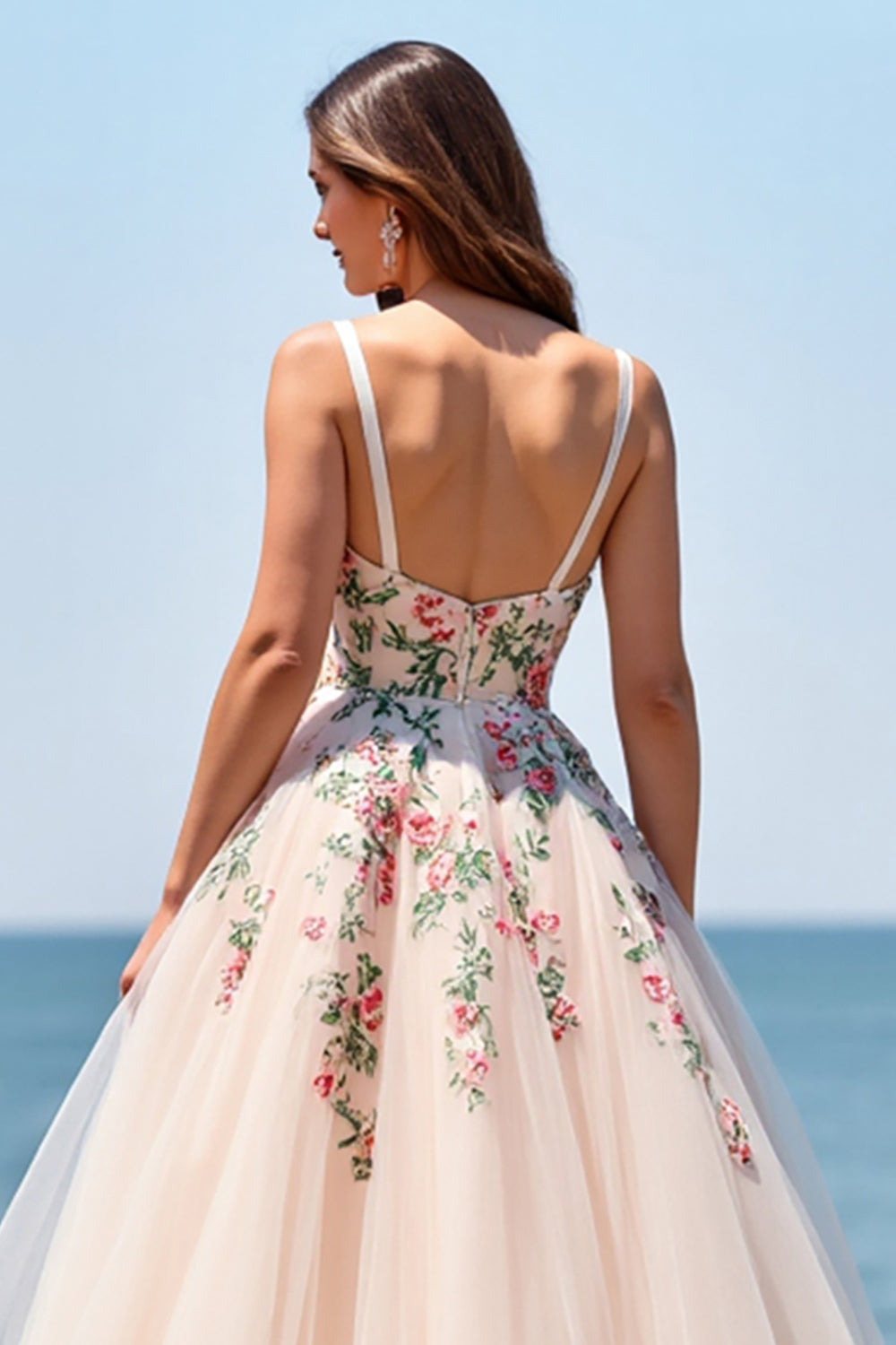 Blush A Line Floral Appliqued Wedding Dress