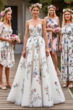 White Floral Long Wedding Dress with Appliques