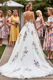 White Floral Long Wedding Dress with Appliques