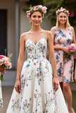 White Floral Long Wedding Dress with Appliques