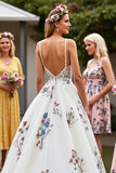 White Floral Long Wedding Dress with Appliques