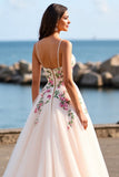Floral Blush Tulle Wedding Dress with Appliques