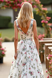 White Floral A Line Long Wedding Dress