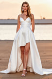Satin White A Line High-Low Wedding Dress