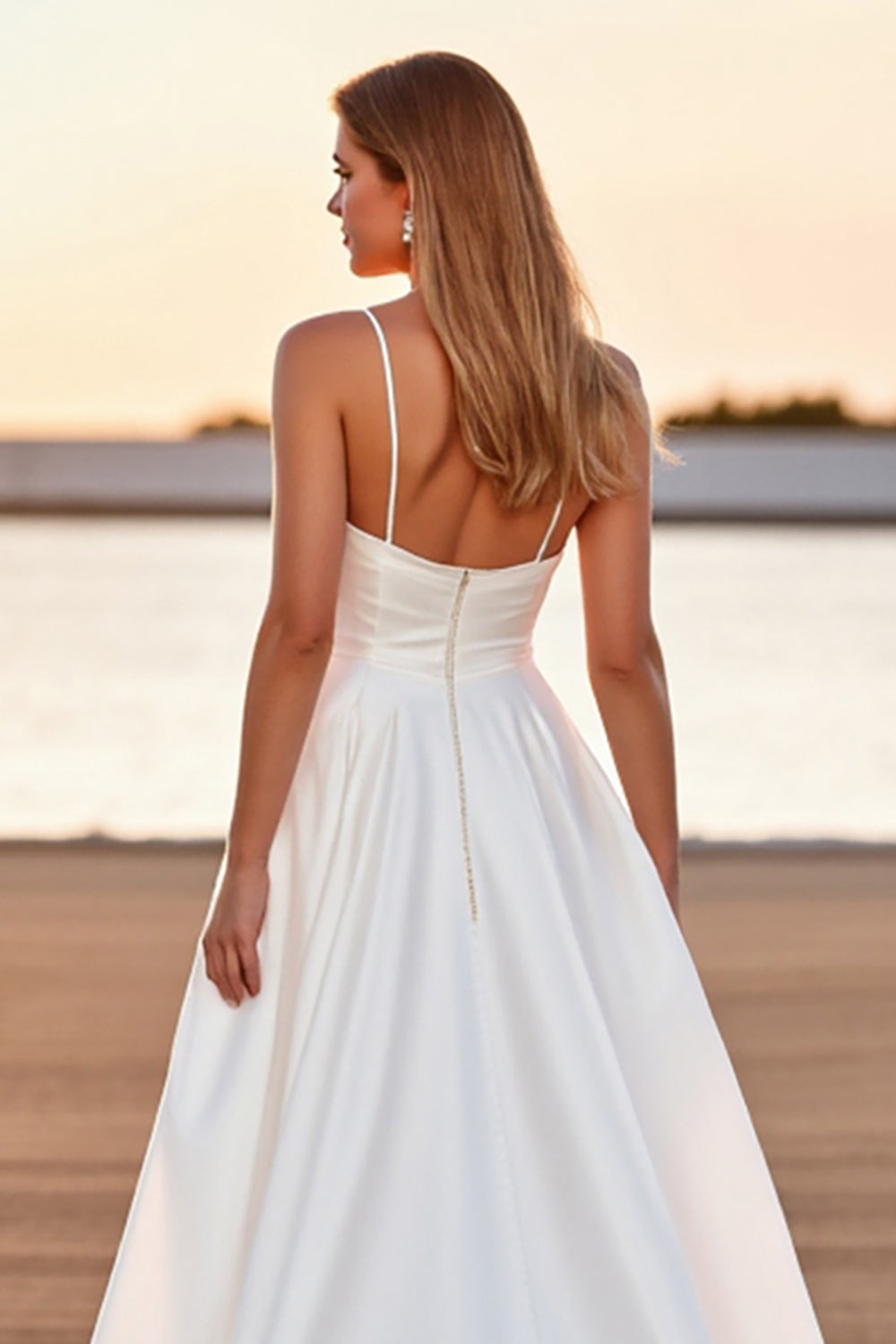 Satin White A Line High-Low Wedding Dress