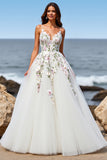 Floral Tulle White Wedding Dress with Appliques