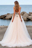 Blush A Line Tulle Wedding Dress with Appliques