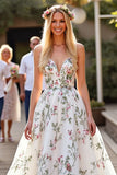 Floral White Long Wedding Dress with Appliques