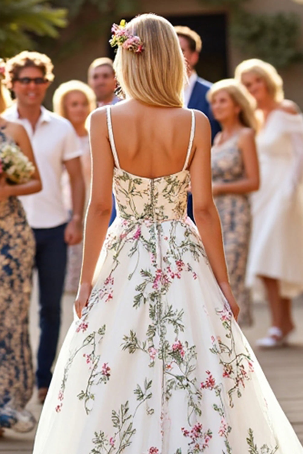 Floral White Long Wedding Dress with Appliques