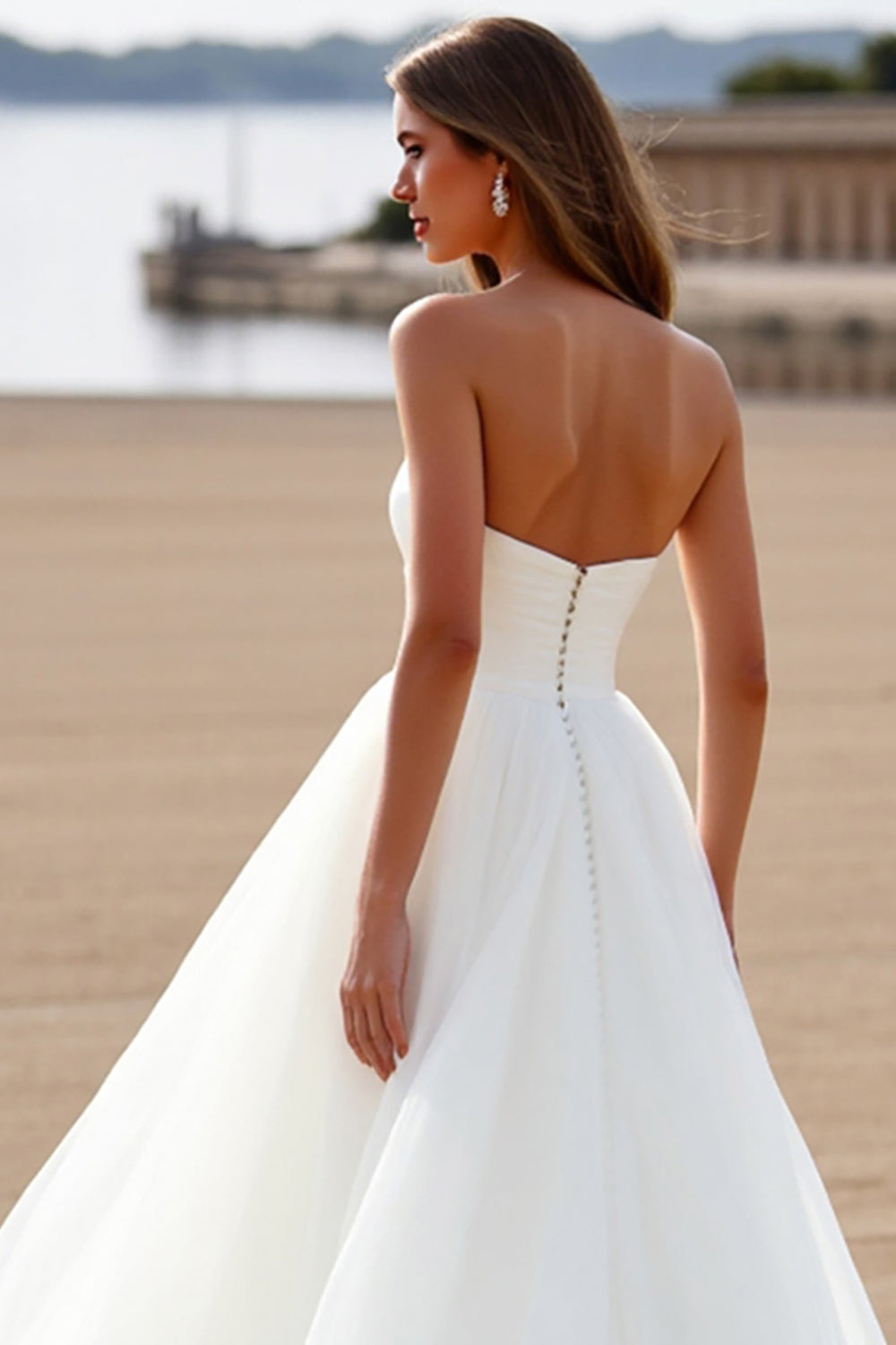 Strapless White A Line Long Wedding Dress