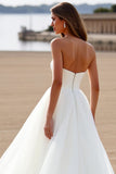 Strapless White A Line Long Wedding Dress