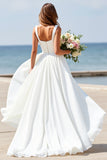 A Line Long White Wedding Dress