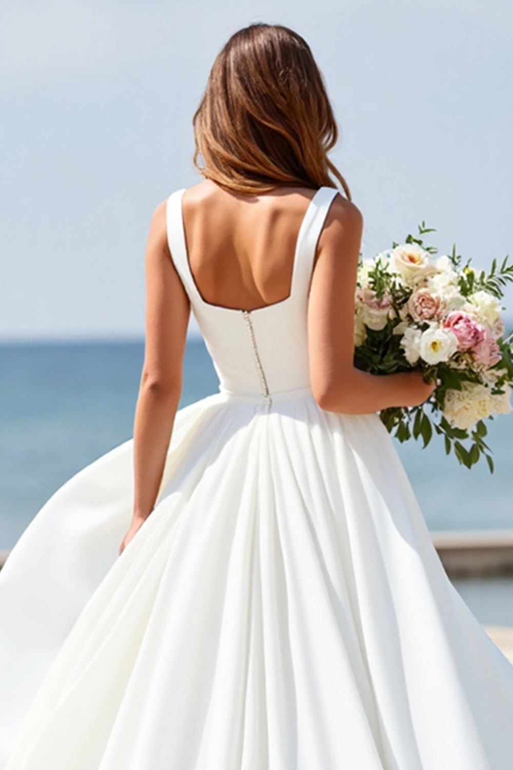 A Line Long White Wedding Dress