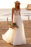 White Long A Line Wedding Dress with Lace