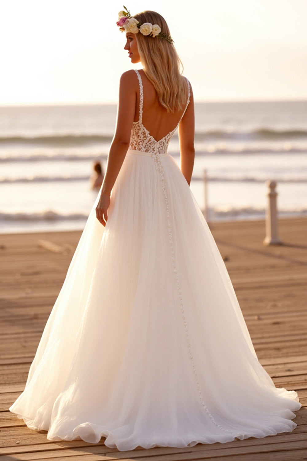 White Long A Line Wedding Dress with Lace