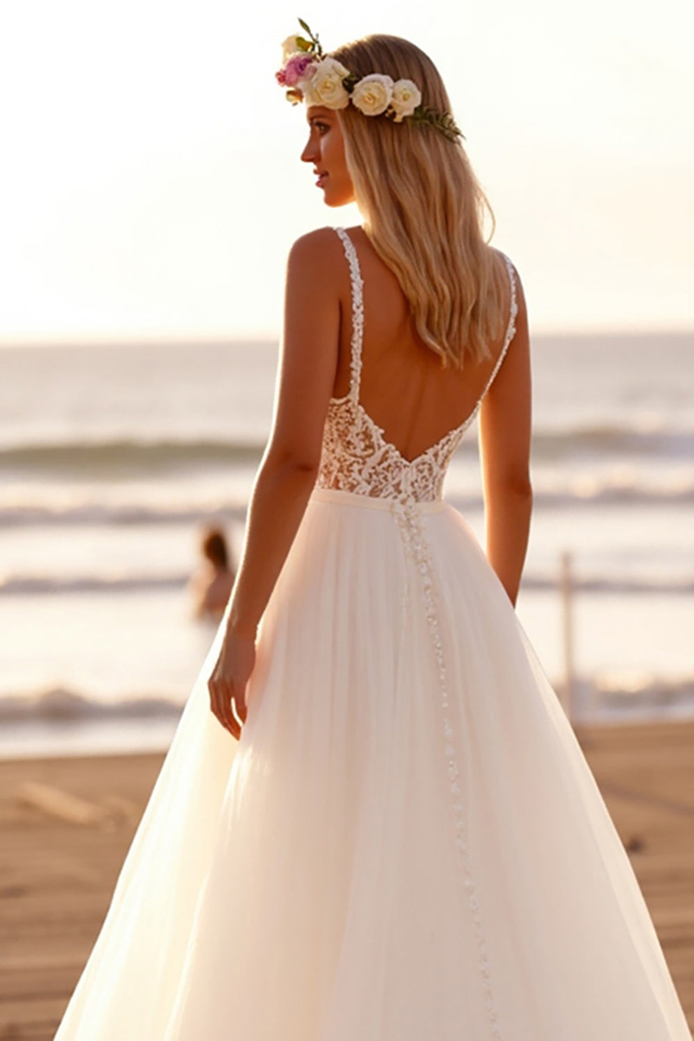 White Long A Line Wedding Dress with Lace