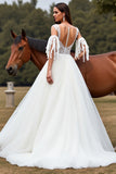 A Line White Wedding Dress with Appliques