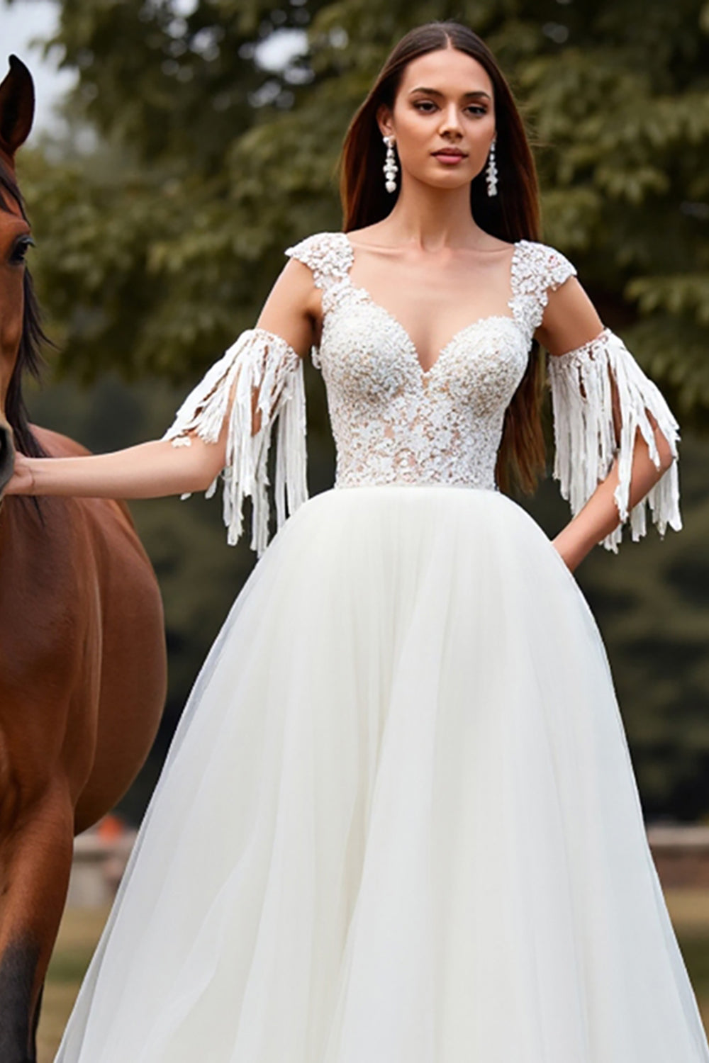 A Line White Wedding Dress with Appliques