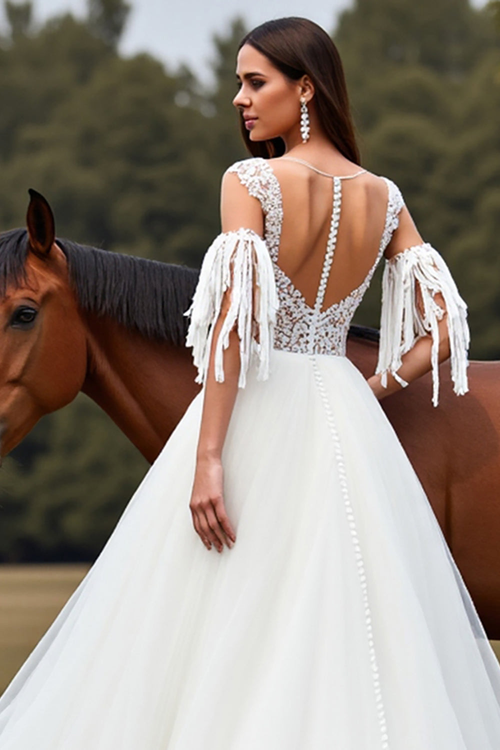 A Line White Wedding Dress with Appliques