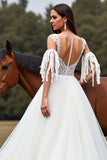 A Line White Wedding Dress with Appliques