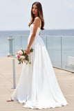 A Line Spaghetti Straps White Wedding Dress