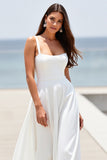 A Line Spaghetti Straps White Wedding Dress