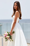 A Line Spaghetti Straps White Wedding Dress