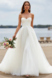 Strapless A Line White Long Wedding Dress