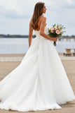 Strapless A Line White Long Wedding Dress