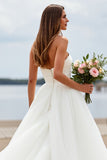 Strapless A Line White Long Wedding Dress