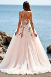 Floral Blush A Line Wedding Dress with Appliques