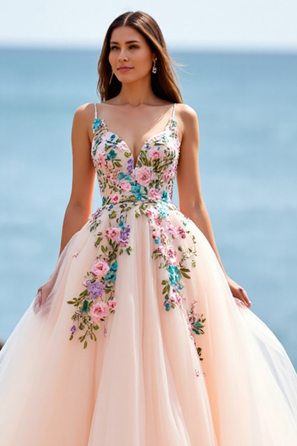 Floral Blush A Line Wedding Dress with Appliques