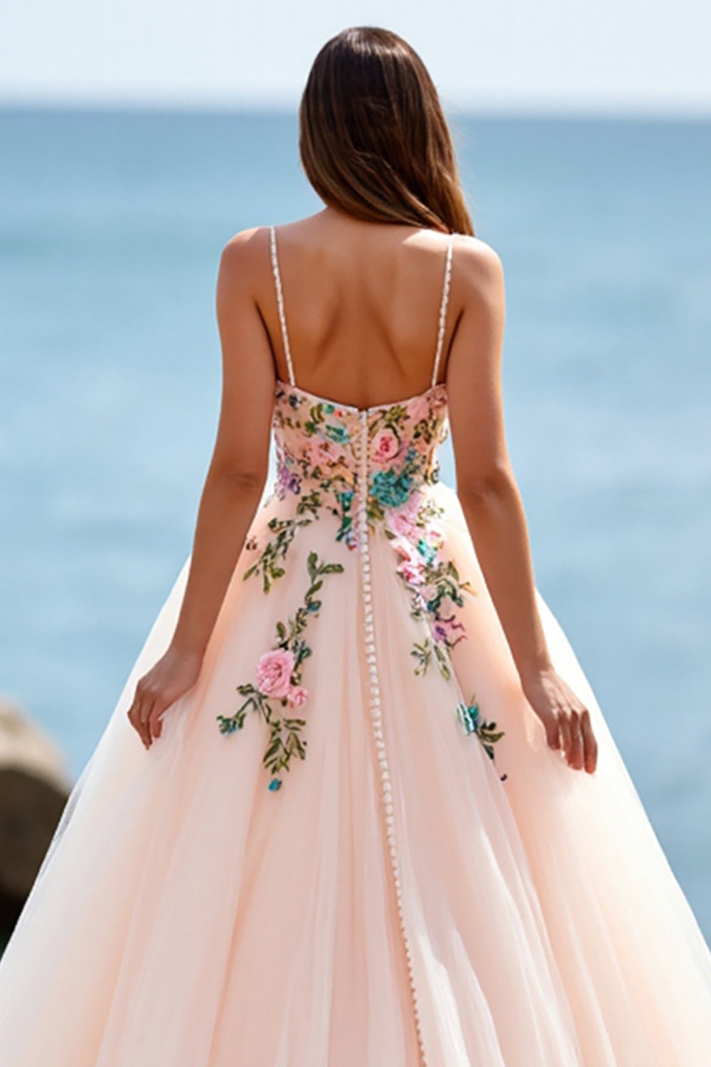 Floral Blush A Line Wedding Dress with Appliques