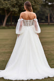 Off The Shoulder White Wedding Dress with Appliques