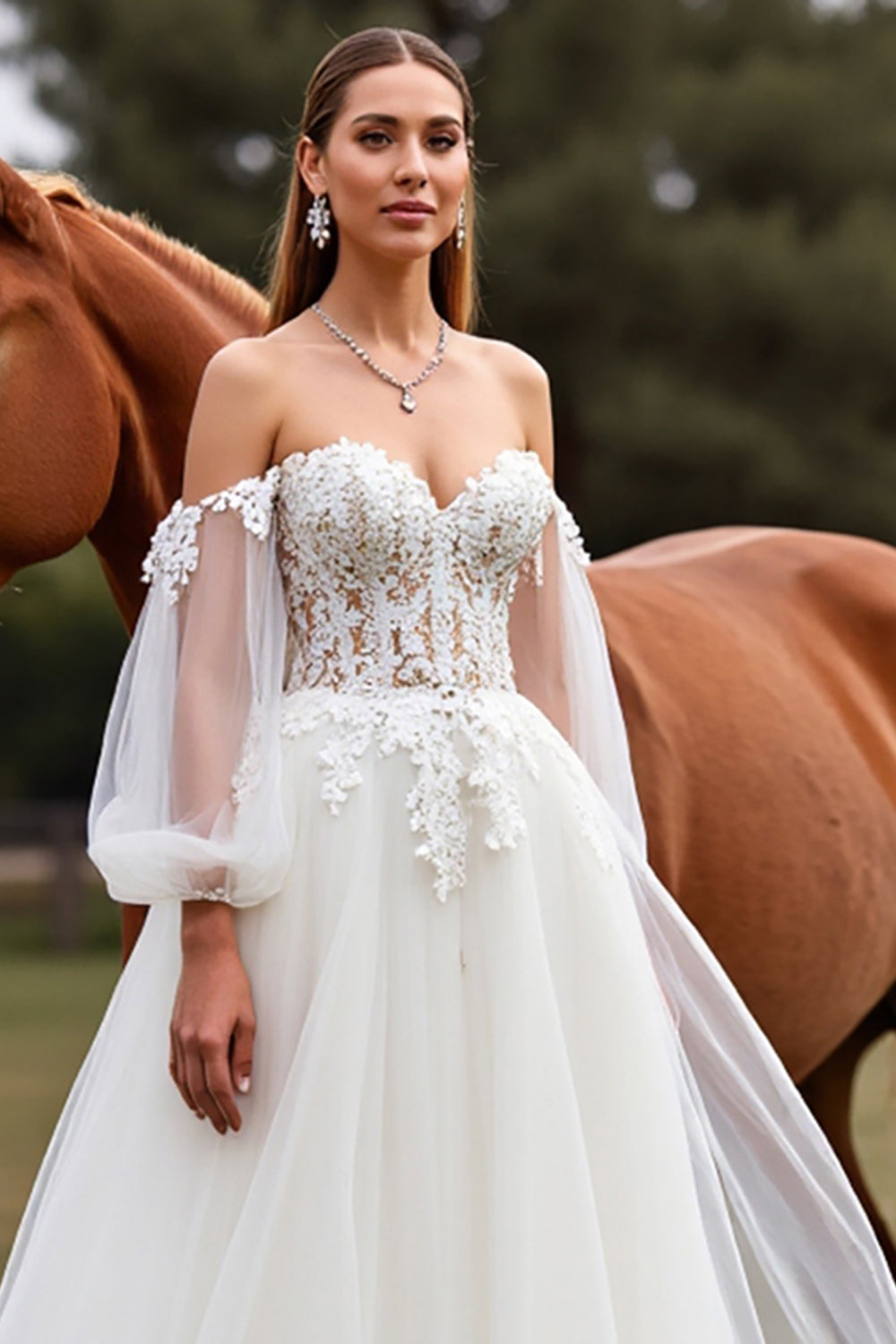 Off The Shoulder White Wedding Dress with Appliques