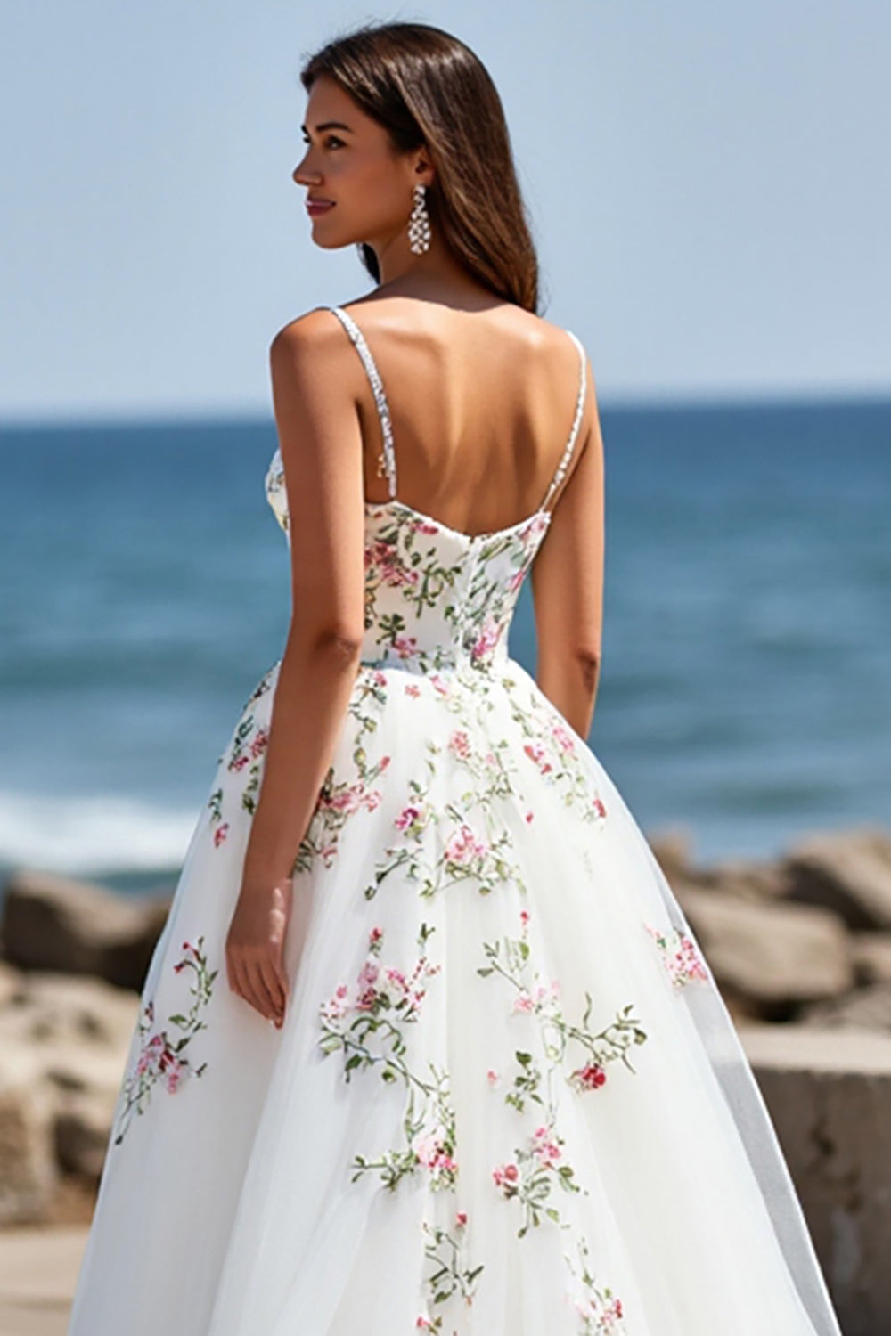 Floral A Line White Wedding Dress with Appliques
