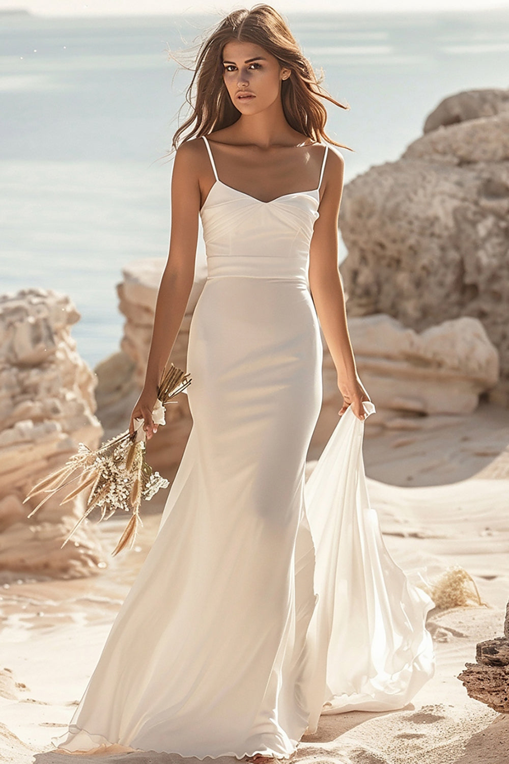 Mermaid White Chiffon Long Wedding Dress