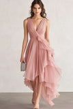 Blush Asymmetrical A Line Wedding Guest Dress With Ruffles