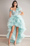 Light Green Off The Shoulder A Line Prom Dress with Ruffles