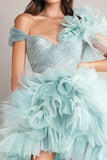 Light Green Off The Shoulder A Line Prom Dress with Ruffles