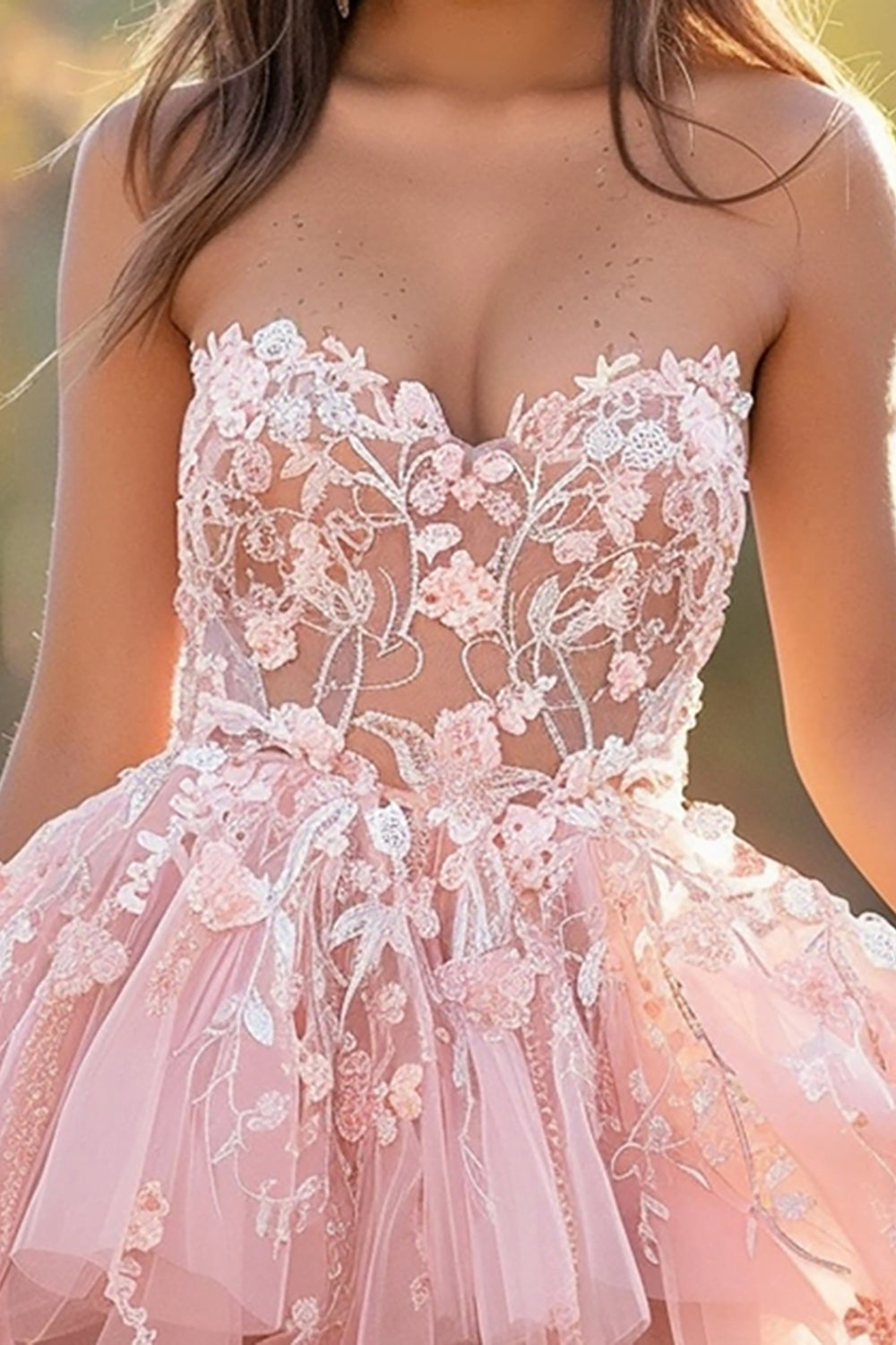 Strapless Pink A Line Homecoming Dress with Appliques