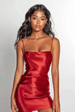 Red Satin Bodycon Short Homecoming Dress
