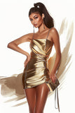 Gold Metallic Spaghetti Straps Short Homecoming Dress