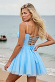 Light Blue Ruched A Line Homecoming Dress