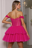 Off The Shoulder Fuchsia Corset Homecoming Dress with Appliques