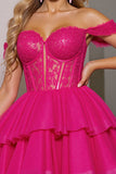 Off The Shoulder Fuchsia Corset Homecoming Dress with Appliques