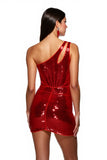 Sparkly One Shoulder Dark Red Homecoming Dress with Sequins