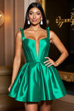 Satin Dark Green Corset A Line Homecoming Dress