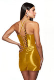 Corset Gold Halter Short Homecoming Dress